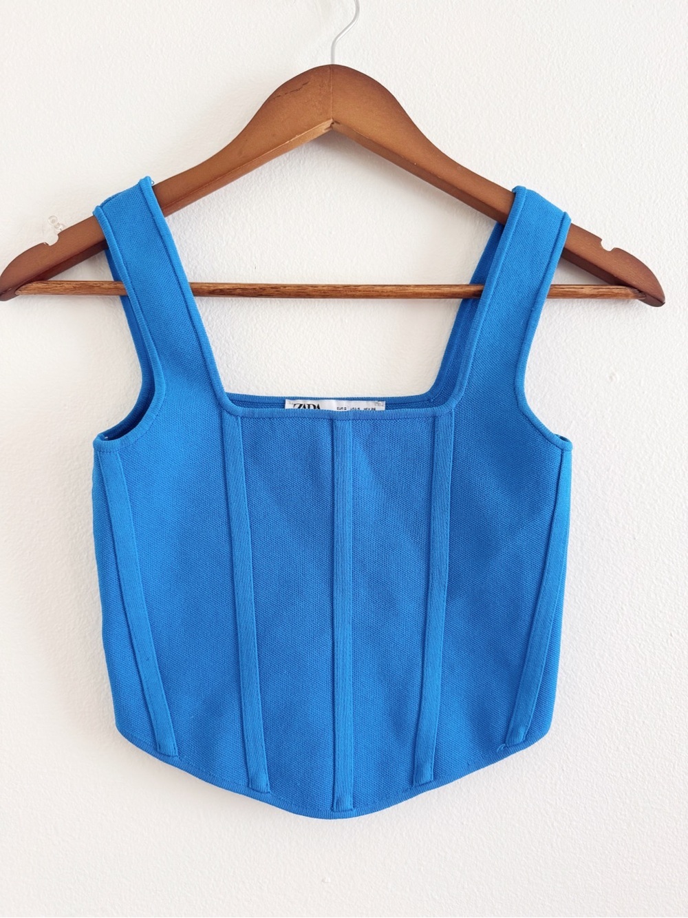 Zara Blue Structured Square-Neck Crop Tank small